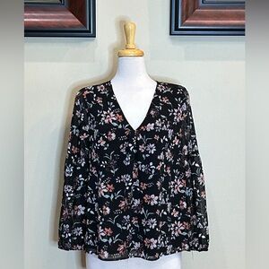 Time and Tru | NWT Size Medium (8-10) Black Floral Blouse